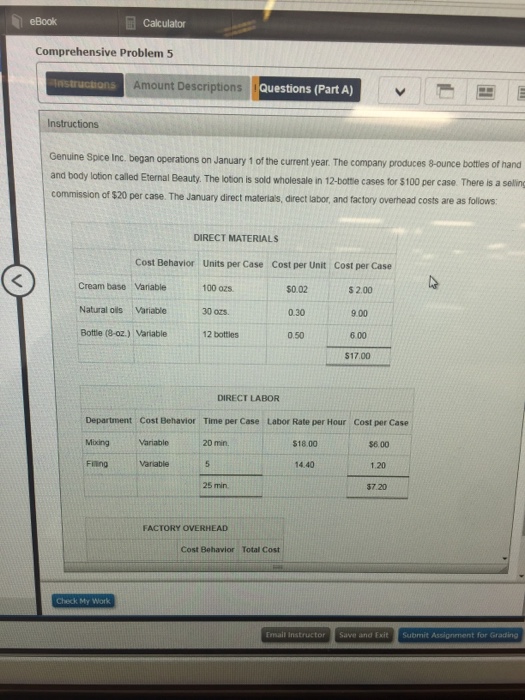  Just need help with question part A please eBook Calculator Comprehensive