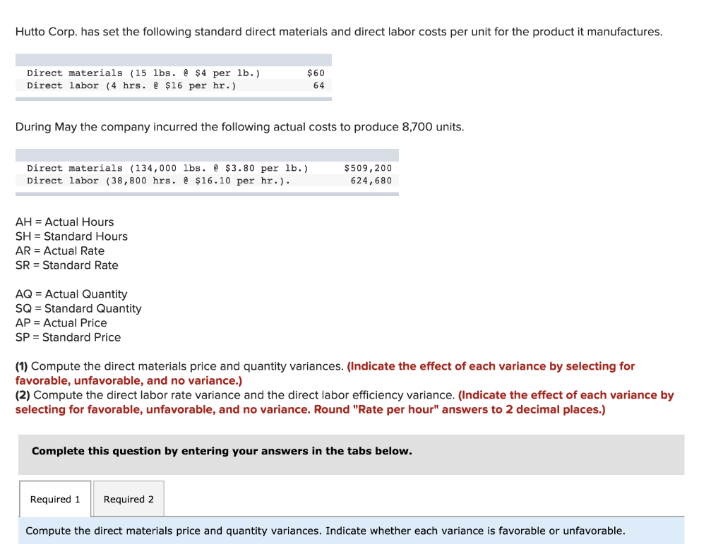 it manufactures. Direct materials (15 lbs. @ $4 per lb.) Direct labor