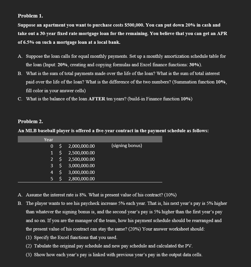 two problems in two separate worksheets in the same Excel file. Instructions: