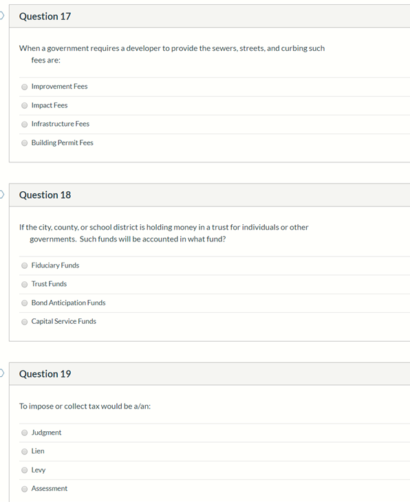 Question 17 When a government requires a developer to provide the