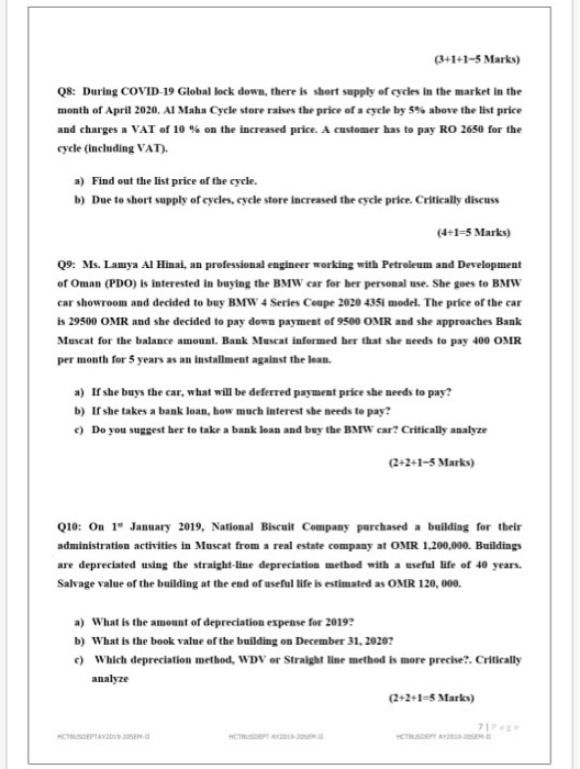  Business math (3+1+1-5 Marks) Q8: During COVID-19 Global lock down, there