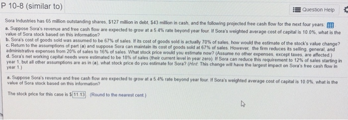 please answer a-d and show all work P 10-8 (similar to) Question