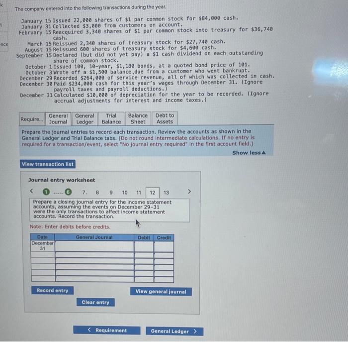 following transactions during the yeat. January 15 Issued 22 , eed shares