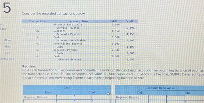  Consider the recorded transactions below. Required: Post each transaction to T-accounts