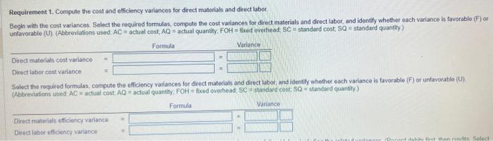 labor, including the related variances. 3. For manufacturing overhead, compute the variable