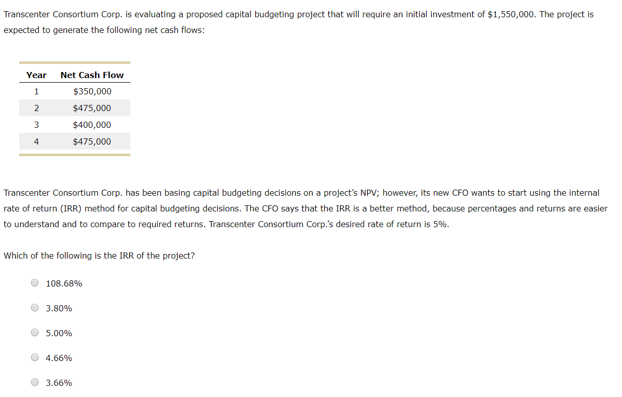 drop down options: reject or accept Transcenter Consortium Corp. is evaluating