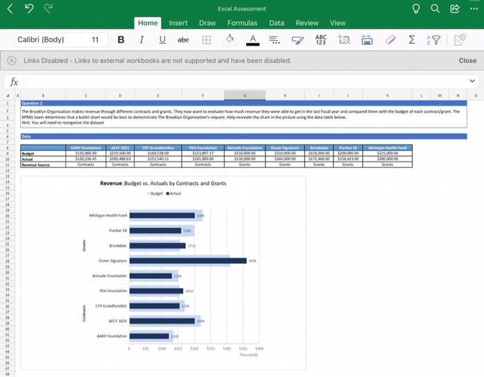  View Excel Assessment Home Insert Draw Formulas Data Calibri (Body) 11