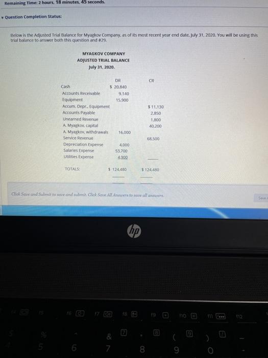  Remaining Time: 2 hours, 18 minutes, 45 seconds. Question Completion Status: