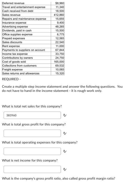' REQUIRED - Create a multiple step income statement and answer the