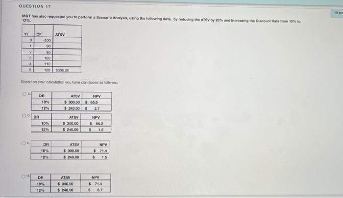  QUESTION 17 MOT has also requested you to perform a Scenario