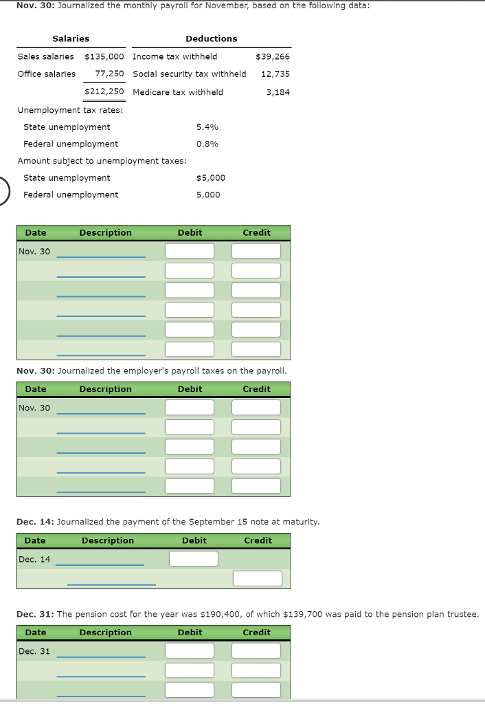 1. Journalize the selected transactions. Assume 360 days per year. If no