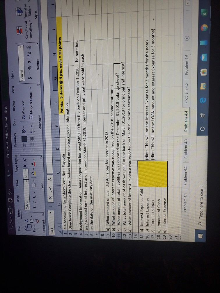  Help AutoSave H D Workshop 4 Problems Student - Excel File