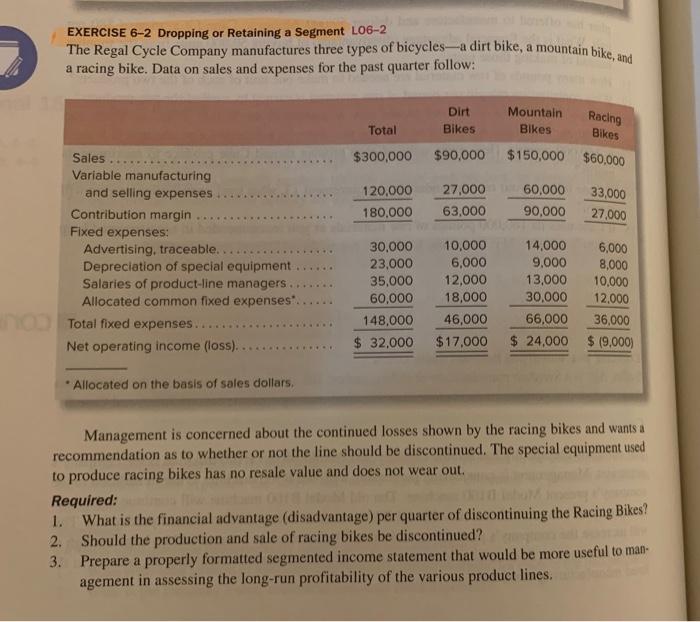  EXERCISE 6-2 Dropping or Retaining a Segment L06-2 of a racing