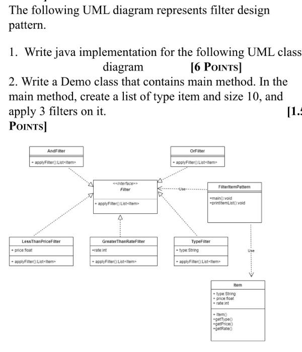 java code please The following UML diagram represents filter design pattern. 1.