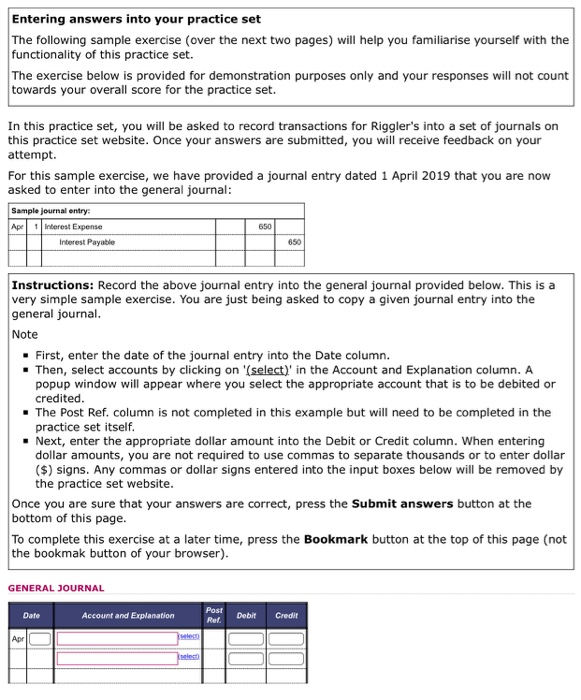  Entering answers into your practice set The following sample exercise (over