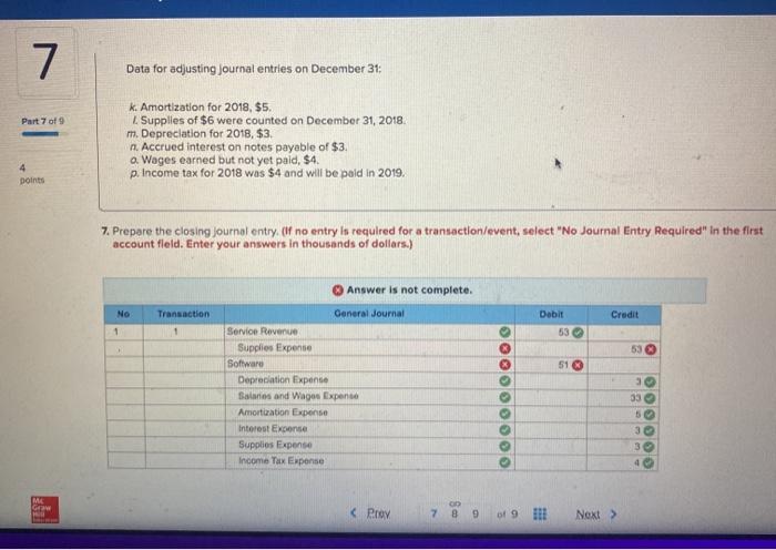  7 Data for adjusting Journal entries on December 31: Part 7