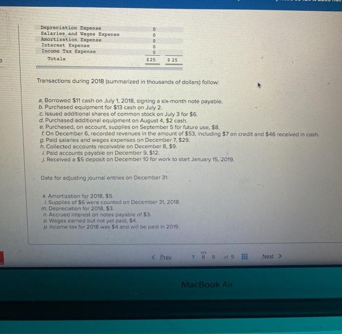 on December 31, 2018. m. Depreciation for 2018, $3. n. Accrued interest