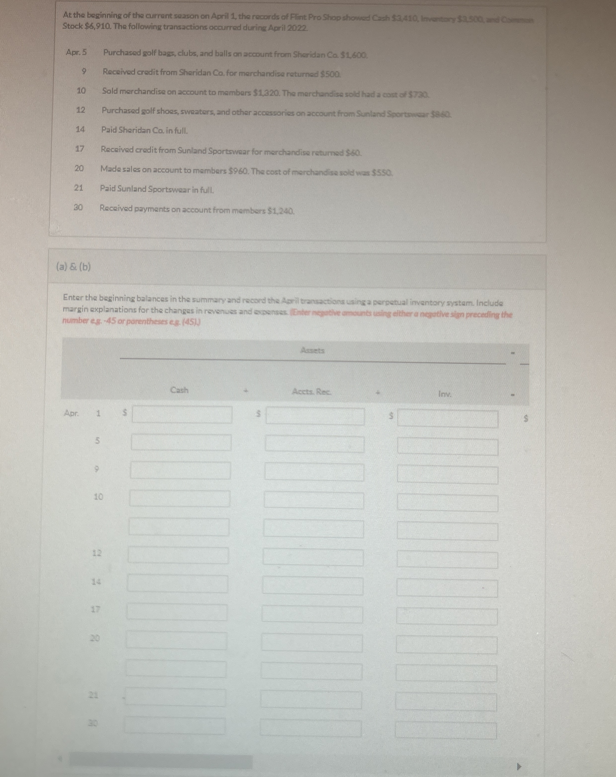  Stock $6,910. The following transactions occurred during April 2022. Apr. 5