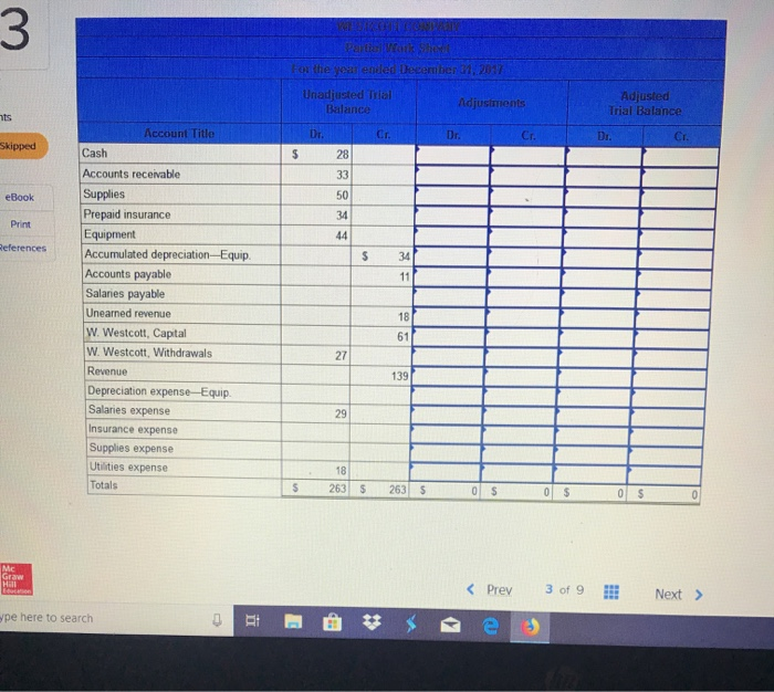 from the unadjusted trial balance of the Westcott Company at December 31,