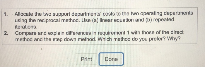 CORP Total al BE $ Direct Method Budgeted overhead costs before interdepartment