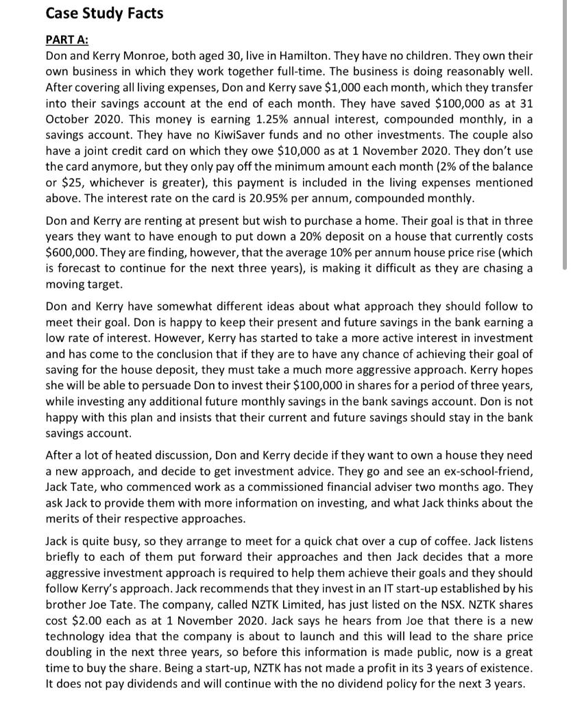  QUESTION PLEASE PROVIDE CALCULATIONS Case Study Facts PART A: Don and