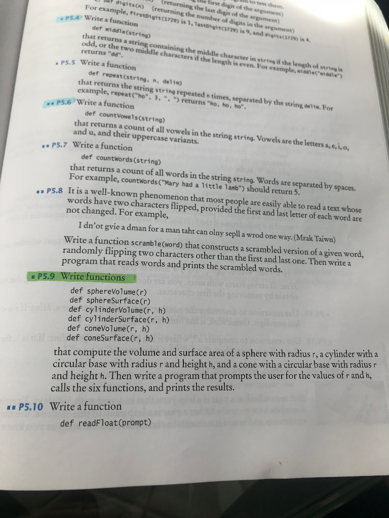 Using Python 3+ for Question P5.9 Instructions: Use one main() to call