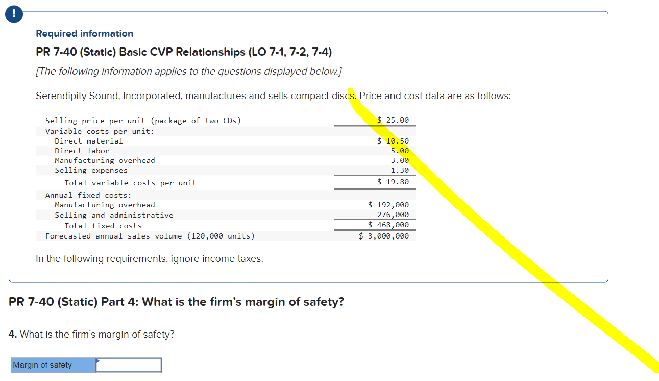  Required information PR 7-40 (Static) Basic CVP Relationships (LO 7-1, 7-2,