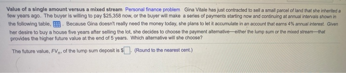  Value of a single amount versus a mixed stream Personal finance