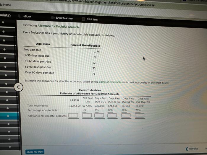  Estimating Allowance for Doubtful Accounts Evers Industries has a past history