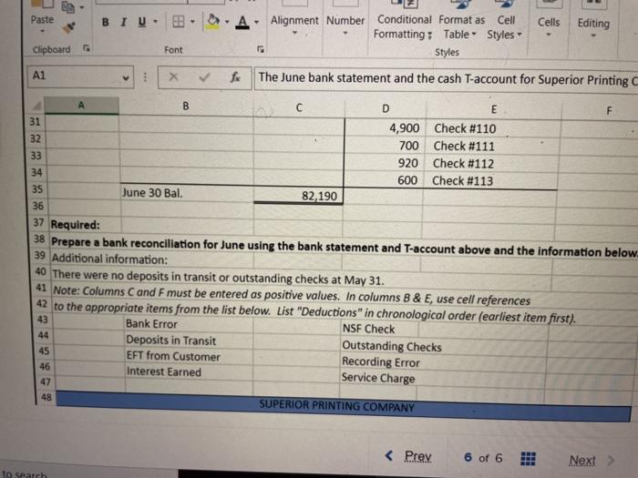 X Preparing a bank reconciliation - Excel FORMULAS DATA REVIEW FILE HOME