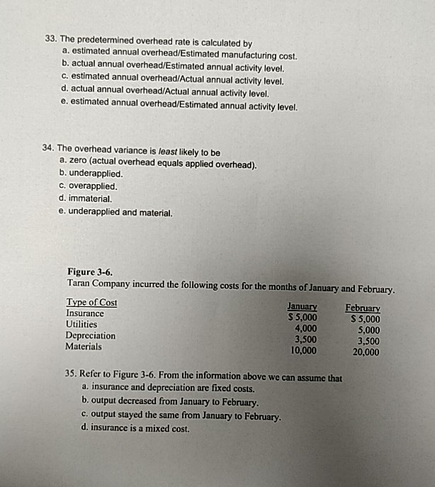  33. The predetermined overhead rate is calculated by a. estimated annual