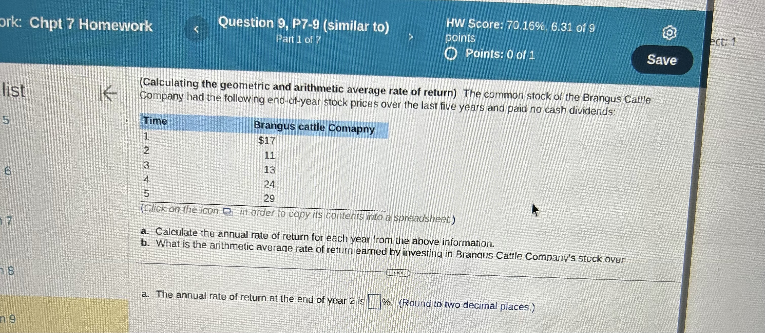  (Calculating the geometric and arithmetic average rate of return) The common