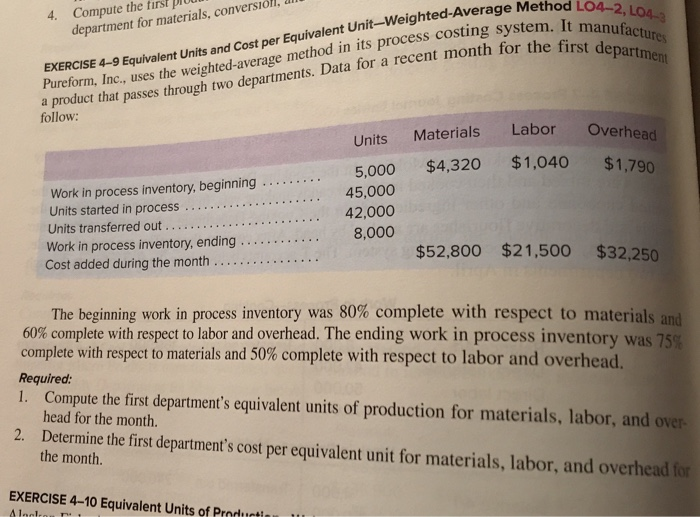  Method L04-2, L04-3 4. Compute the first pl department for materials,