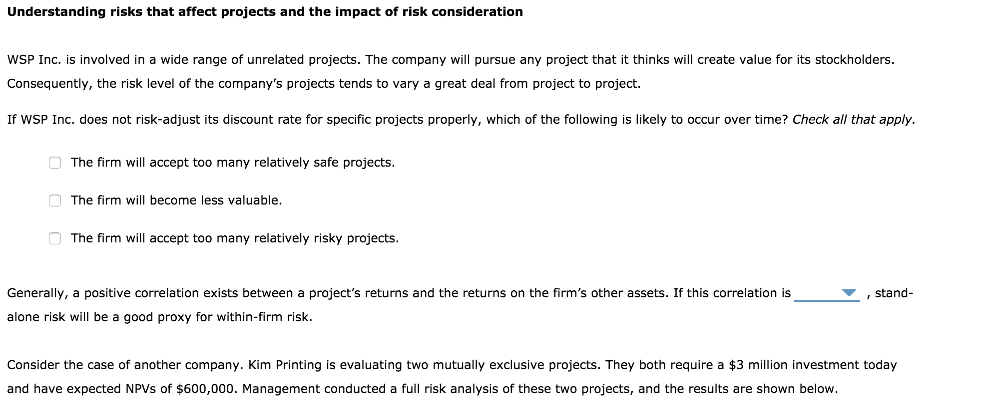  Understanding risks that affect projects and the impact of risk consideration