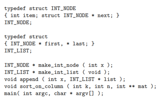 input from command line, assume You call sort_column (k, mat) to sort