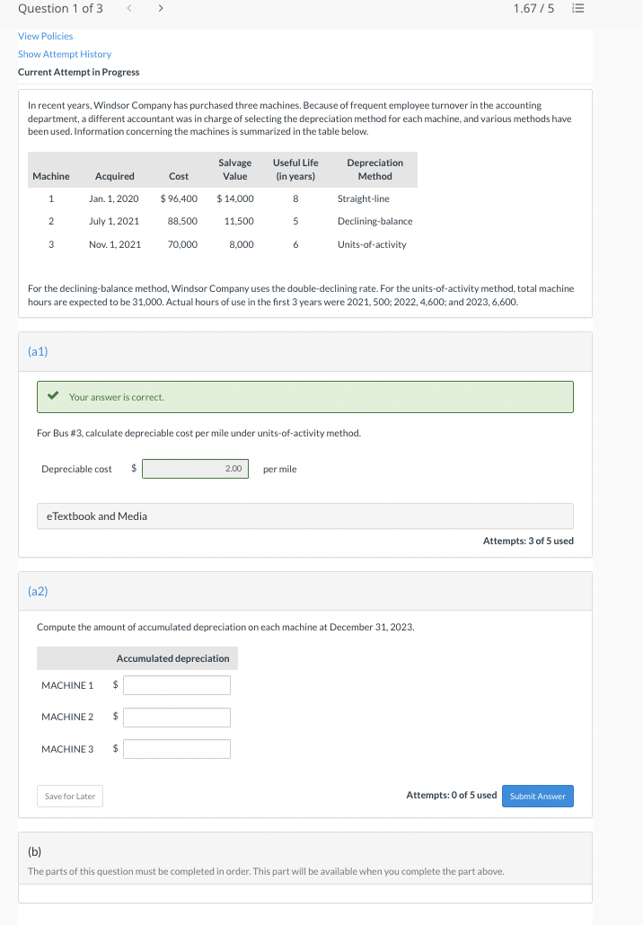 Question 1 of 3 > 1.67 / 5 E View Policies