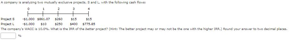 A company is analyzing two mutually exclusive projects, S and L,