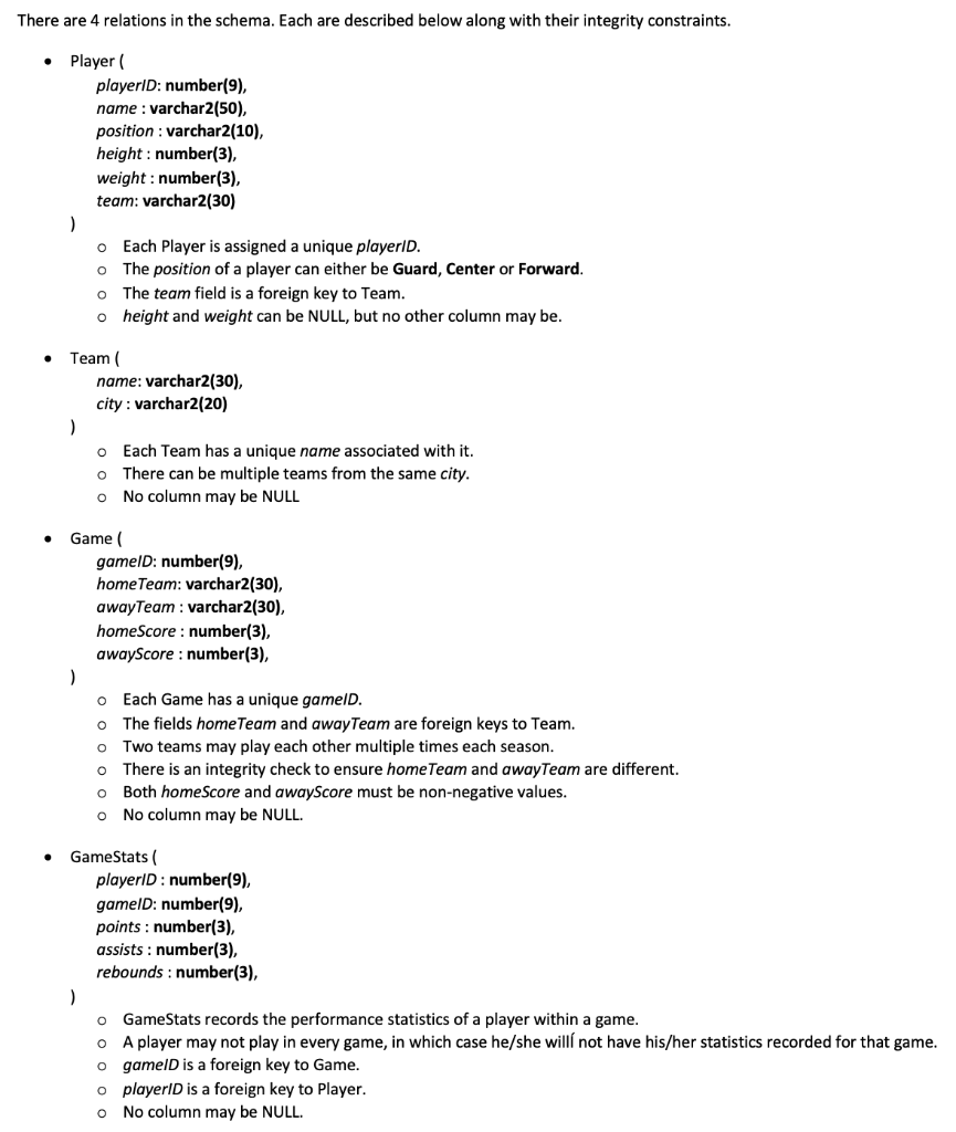 Summary Create tables using create table statements in SQL Each table must