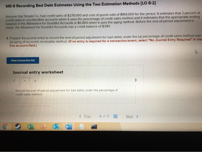  M8-9 Recording Bad Debt Estimates Using the Two Estimation Methods [LO