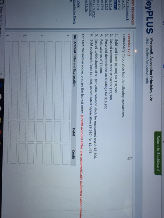  Return to Blackboard Help I System Announcements Exercise 17-3 g121 1.
