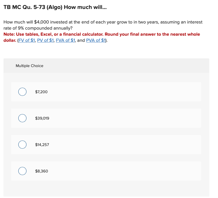  TB MC Qu. 5-73 (Algo) How much will... How much will