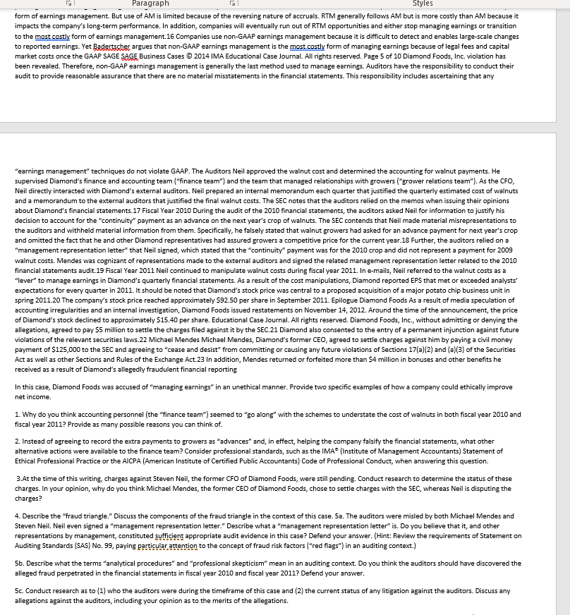 as best as can be answered*** Paragraph Styles form of earnings management.