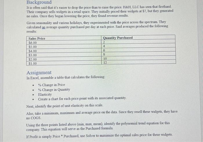 can you please include tables and calculations Background It is often said