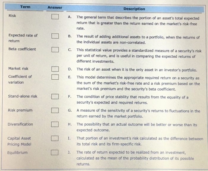  Term Answer Description A. The general term that describes the portion