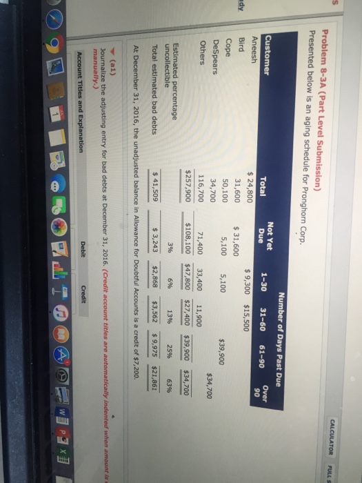  Problem 8-3A (Part Level Submission) Presented below is an aging schedule