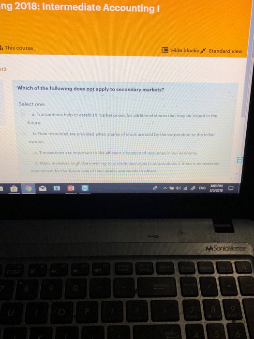  ng 2018: Intermediate Accounting I i This course Hide blocker standard