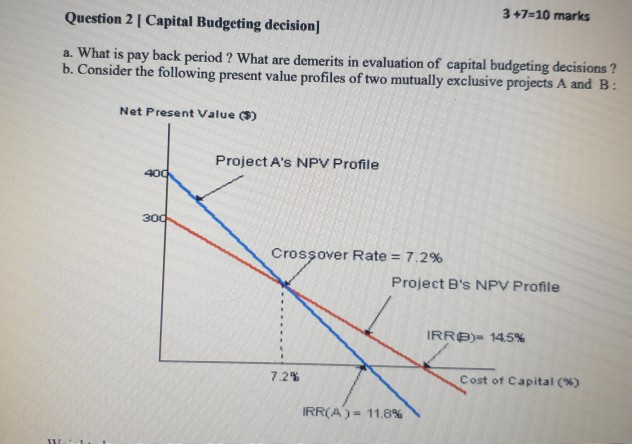  Question 2 [ Capital Budgeting decision] 3 +7=10 marks a. What