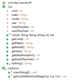JAVA CODE ONLY !!! Add another method to the CarDemo class. This