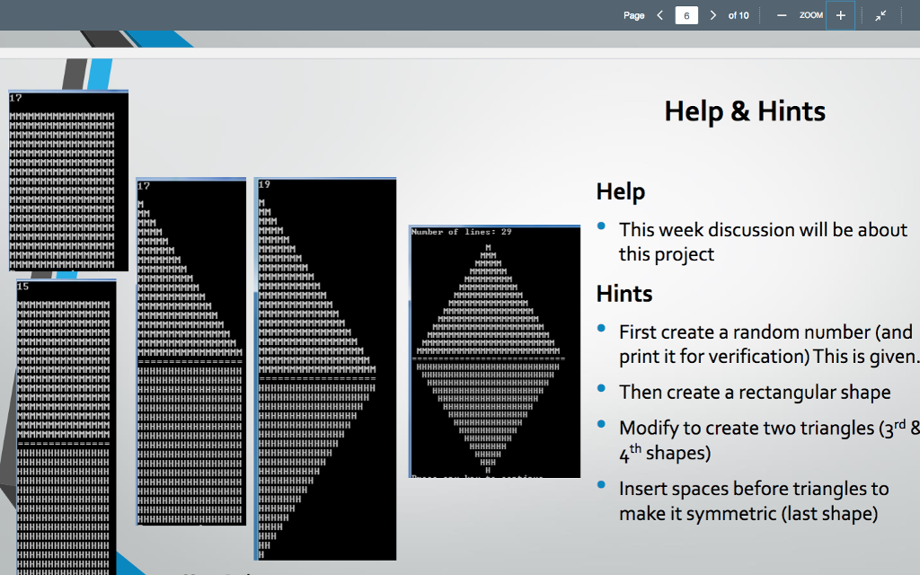 10 zooM+ Random Generator and Template Program /I Student Name /1 CS