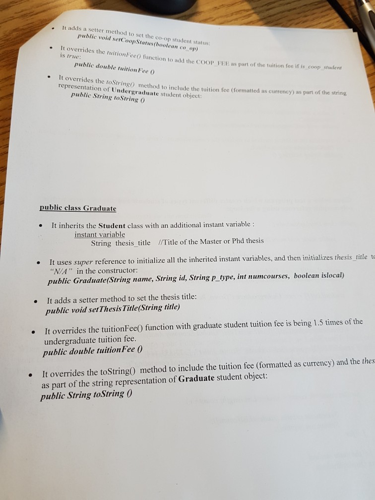 hierarchy. Please create each class and test it with the test program